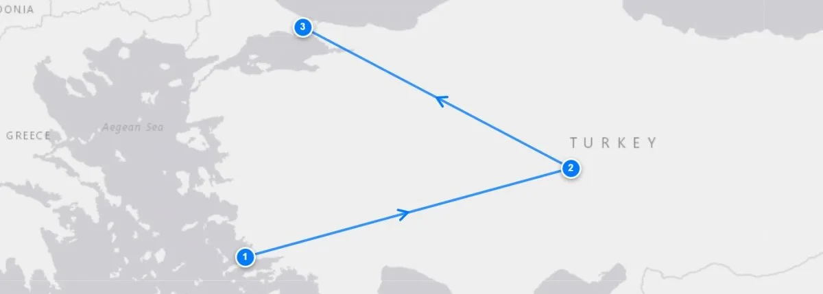 Bodrum To Cappadocia route map
